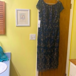 Azazie beautiful navy/nude ankle length formal dress.